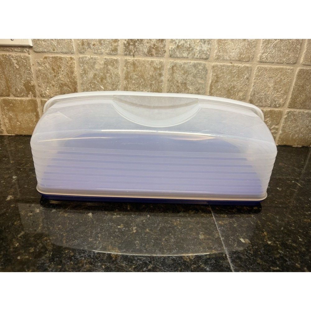 Tupperware Bake N Take Cake Cupcake Rectangle Taker Carrier Blue Clear‎ in EUC